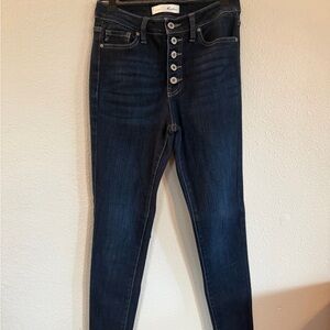 KanCan Dark Indigo High-Rise Button-Fly Curvy Skinny Jeans